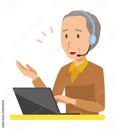 An elderly man wearing brown clothes is talking on income