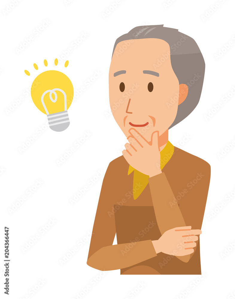 An elderly man wearing brown clothes came up with an idea An elderly man wearing brown clothes came up with an idea
