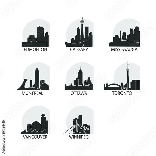 Canada cities icons set, modern skyline citysape landmark logo vector pack