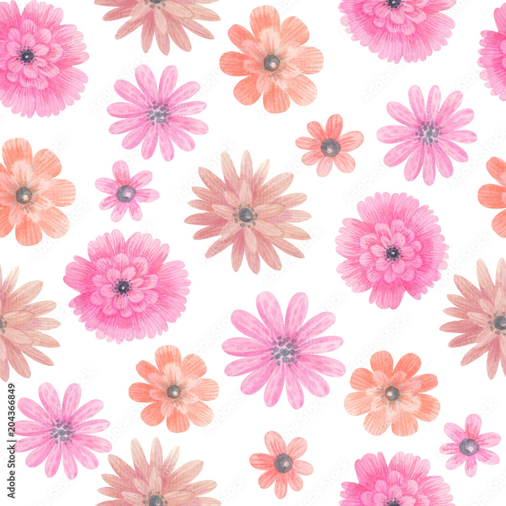 Watercolor meadow flowers seamless pattern