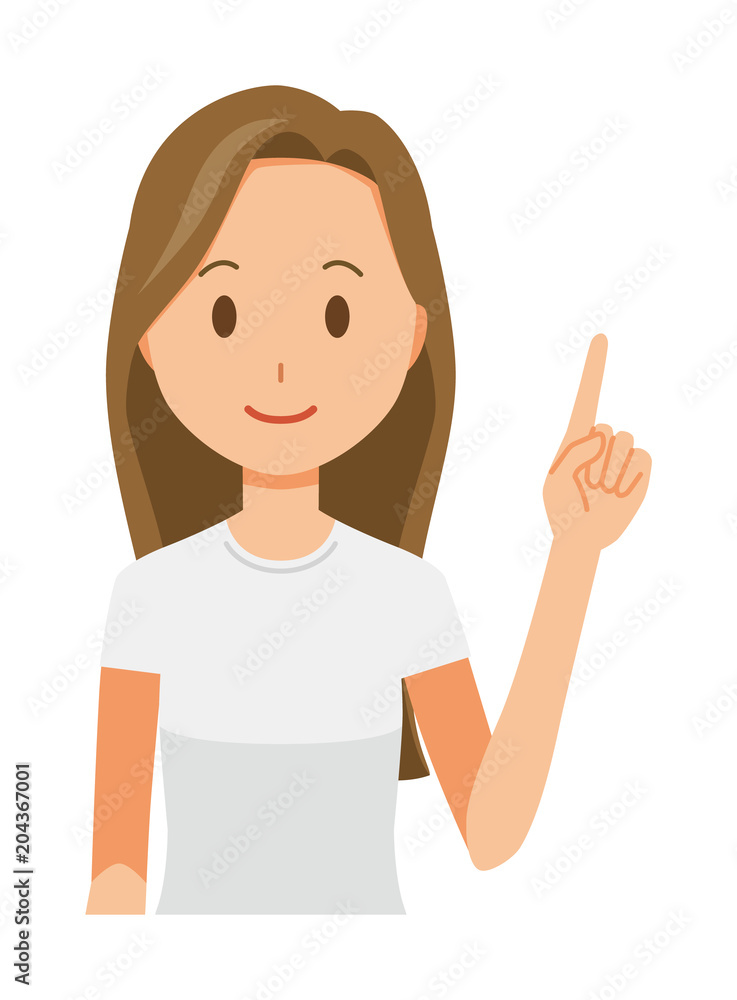 A long hair young woman is pointing A long hair young woman is pointing