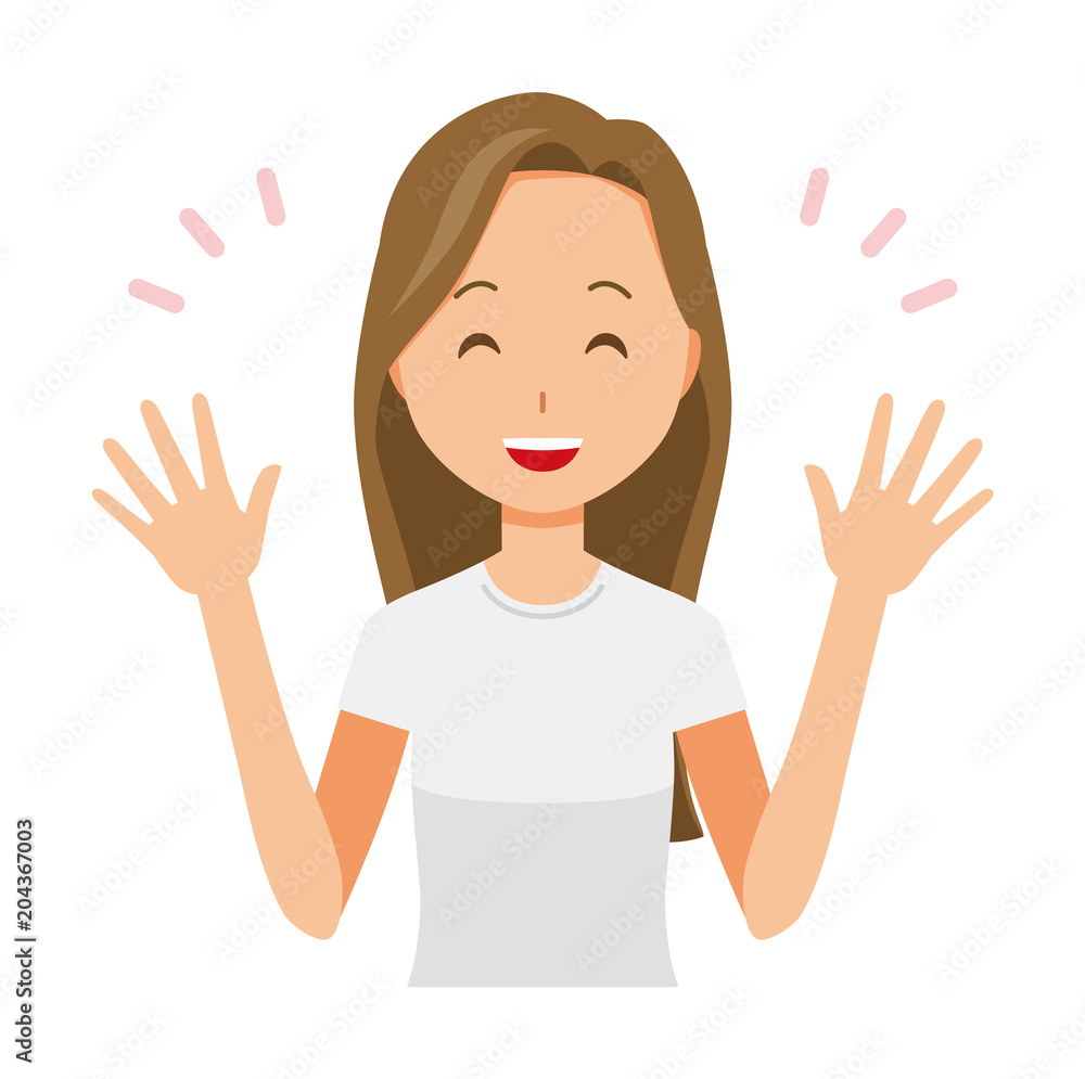 A long hair young woman is spreading her hands A long hair young woman is spreading her hands