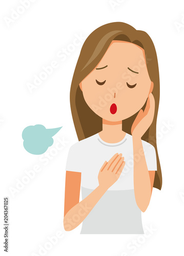 A long hair young woman is sighing