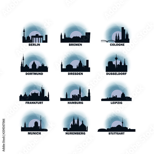Germany cities icons set, modern skyline citysape landmark logo vector pack