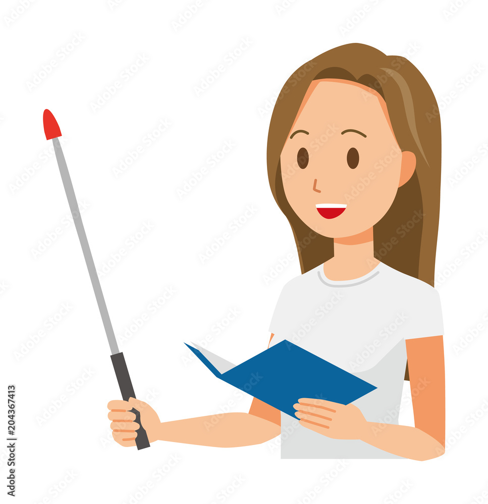 A long hair young woman has a pointer A long hair young woman has a pointer