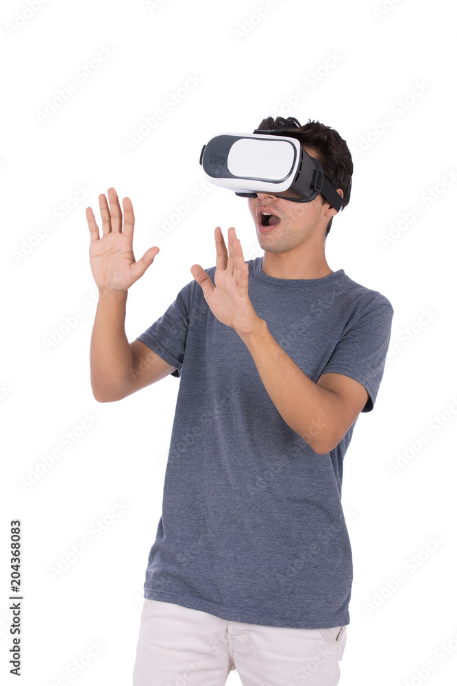 frightened VR glasses player frightened VR glasses player