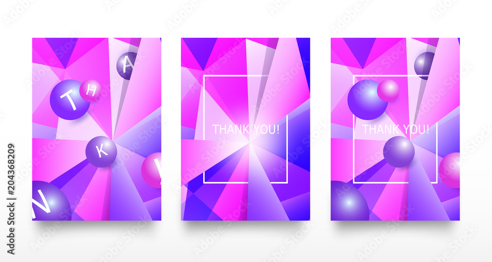 Colorful modern geometric abstract pattern or mosaic in trendy bright purple violet colors set. Beautiful pink blue design background in lowpoly style. Modern triangle graphic art for card or flyers