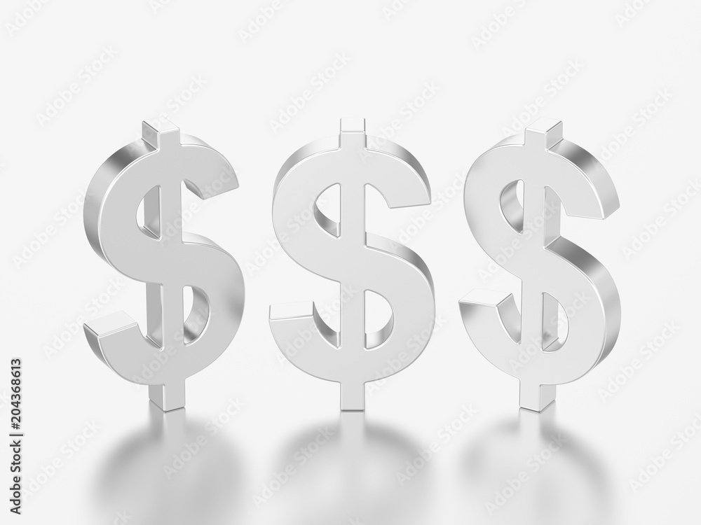 3D illustration different view three silver dollar money 3D illustration different view three silver dollar money