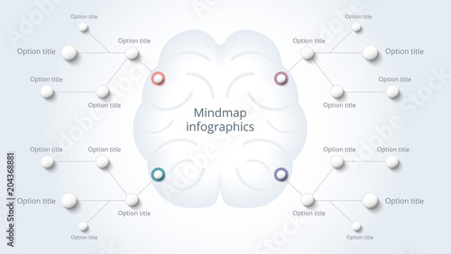 Business mind map infographics with step segments. Circular corporate spider diagram elements. Company presentation slide template. Modern vector brainstorm infograph layout design.