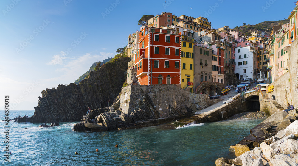 Riomaggiore 1 in 5 fishing village of Cinque Terre, coastline of Liguria in La Spezia, Italy