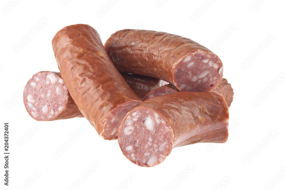 sausage with lard isolated on white background sausage with lard isolated on white background