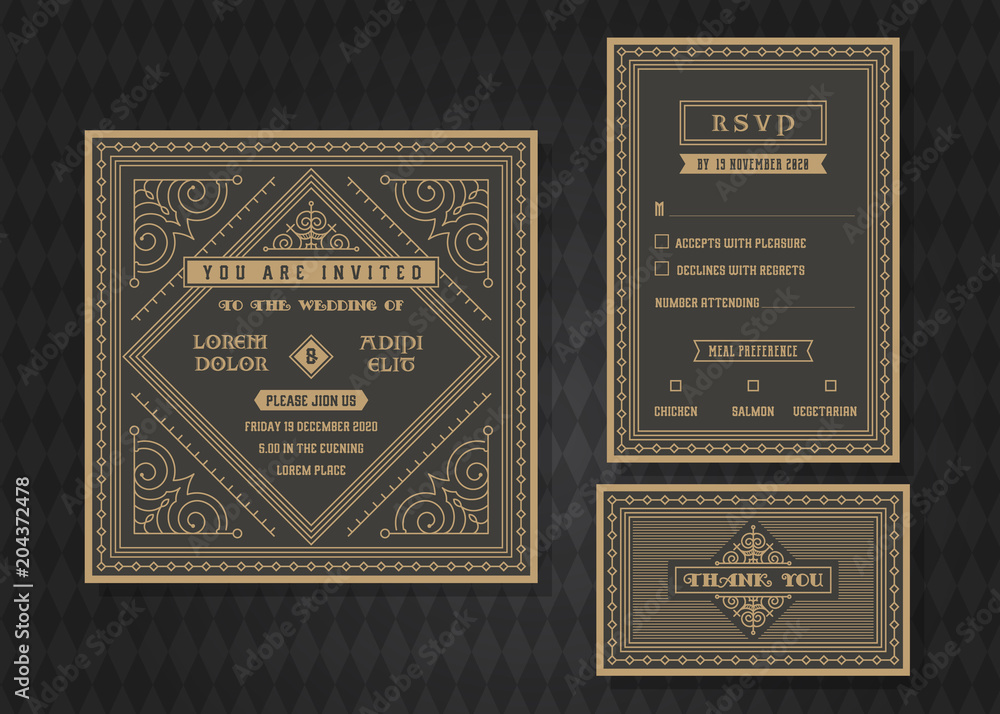 Wedding invitation card vector template set. Wedding invitation card vector template set.