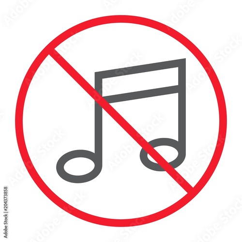 No music line icon, prohibition and forbidden, no melody sign vector graphics, a linear pattern on a white background, eps 10.