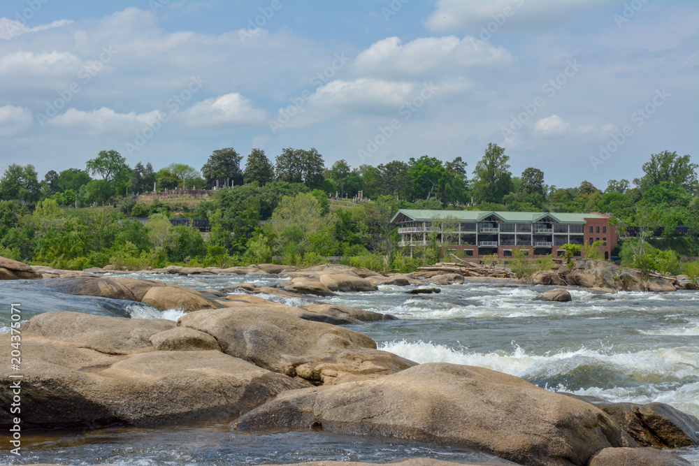 The James River in Richmond Virginia, as seen from Belle Isle park.
