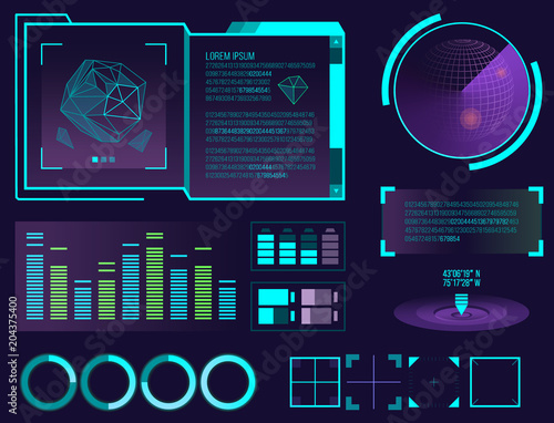 Futuristic interface space motion graphic infographic game and ui ux elements hud design graph wave bar hologram vector illustration.