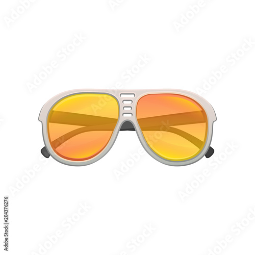 Aviator sunglasses with yellow-orange gradient lenses and plastic frame. Stylish eyewear for summer season. Flat vector icon