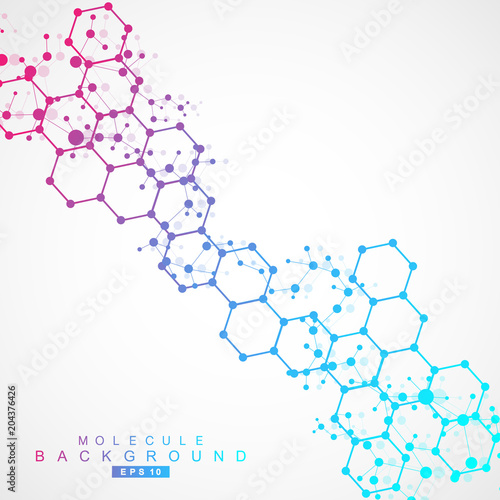 Structure molecule and communication. Dna, atom, neurons. Scientific concept for your design. Connected lines with dots. Medical, technology, chemistry, science background. Vector illustration.