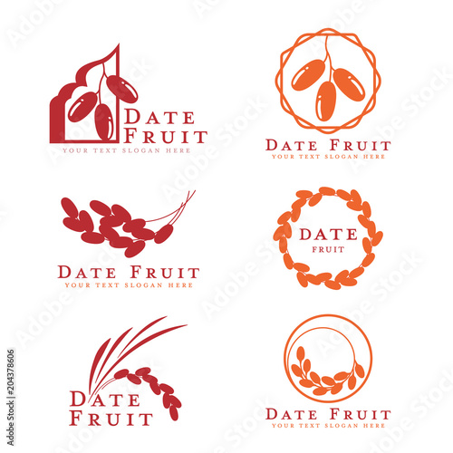 Red and orange Date palm fruit logo sign vector set design
