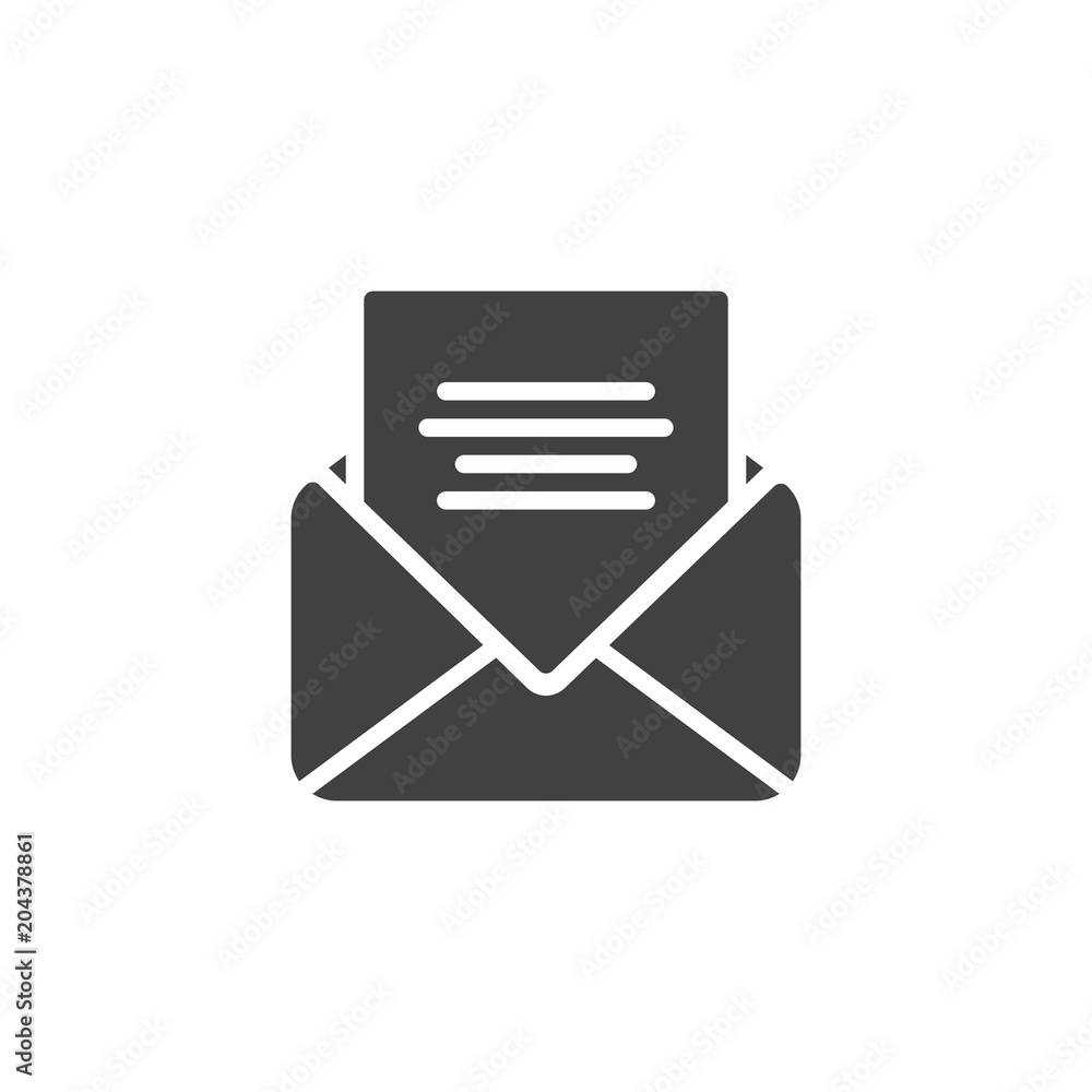 Open envelope mail vector icon. filled flat sign for mobile concept and web design. Receive email simple solid icon. Symbol, logo illustration. Pixel perfect vector graphics Open envelope mail vector icon. filled flat sign for mobile concept and web design. Receive email simple solid icon. Symbol, logo illustration. Pixel perfect vector graphics