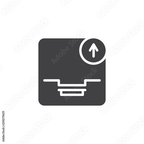 Outgoing mail vector icon. filled flat sign for mobile concept and web design. Inbox tray and upload arrow simple solid icon. Symbol, logo illustration. Pixel perfect vector graphics