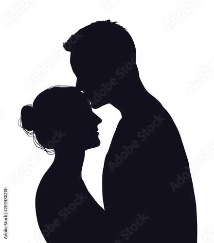 Vector silhouette of happy couple isolated on white background