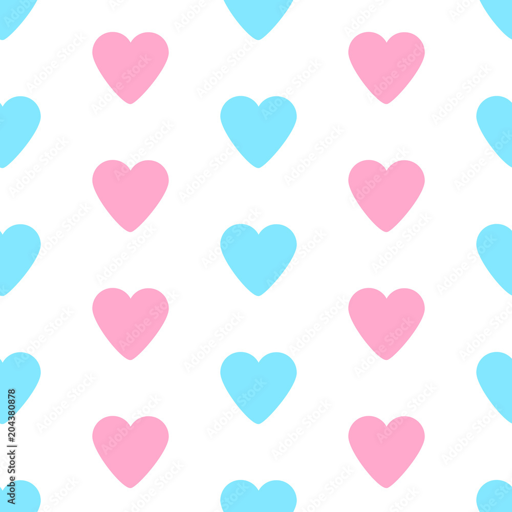 Seamless pattern from the pink and blue hearts.