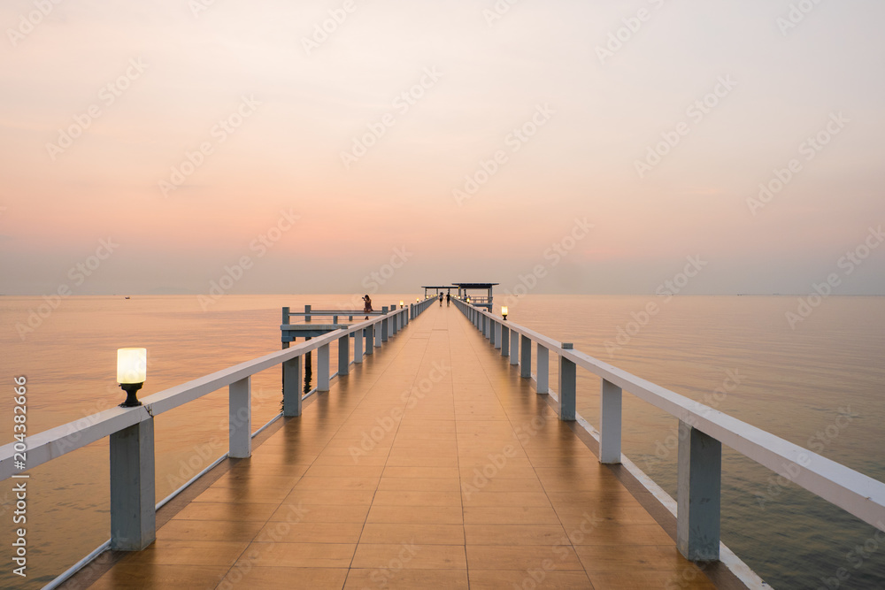 view of bridge on the sea,scenic of beautiful evening.