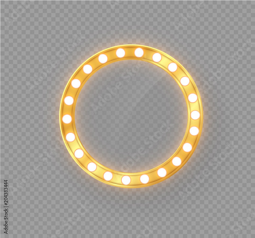 Makeup mirror isolated with gold lights. Vector illustration.