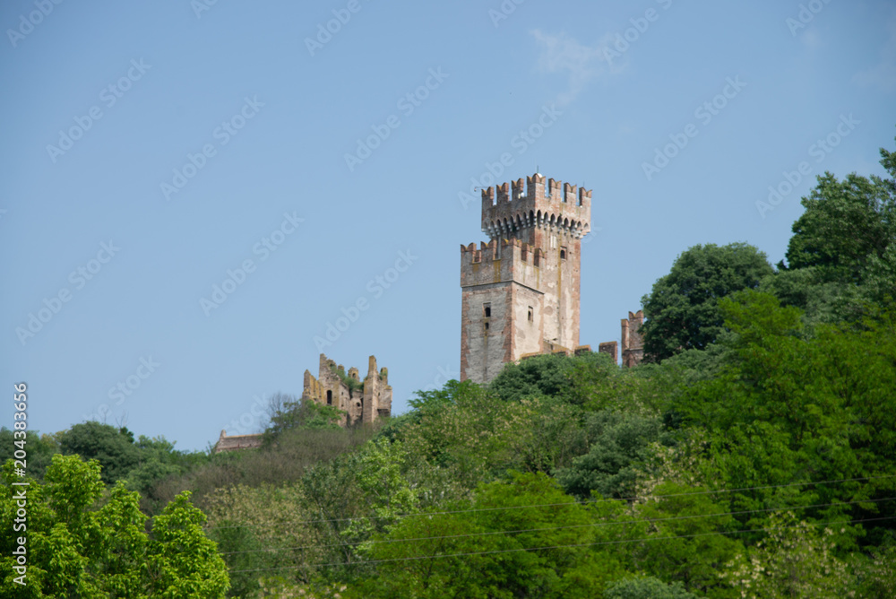Medieval towers of the Scaliger castle seen from Borghetto sul mincio
