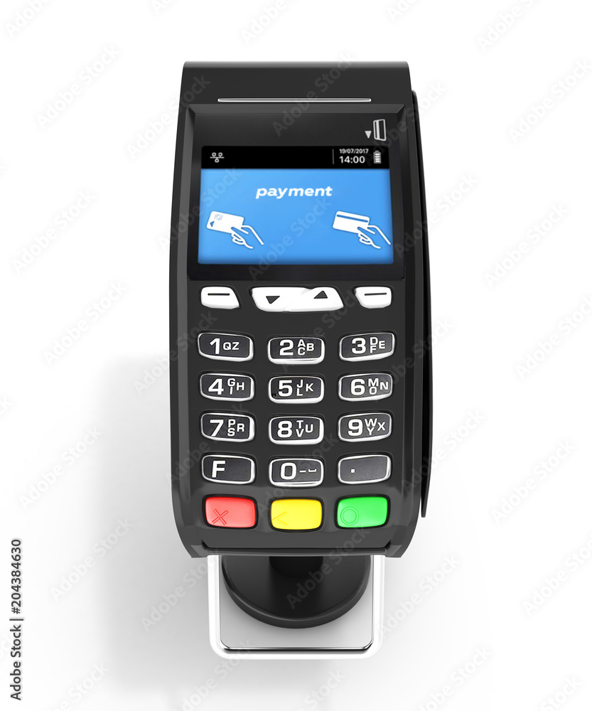 card payment terminal POS terminal top view isolated on white background 3d render card payment terminal POS terminal top view isolated on white background 3d render