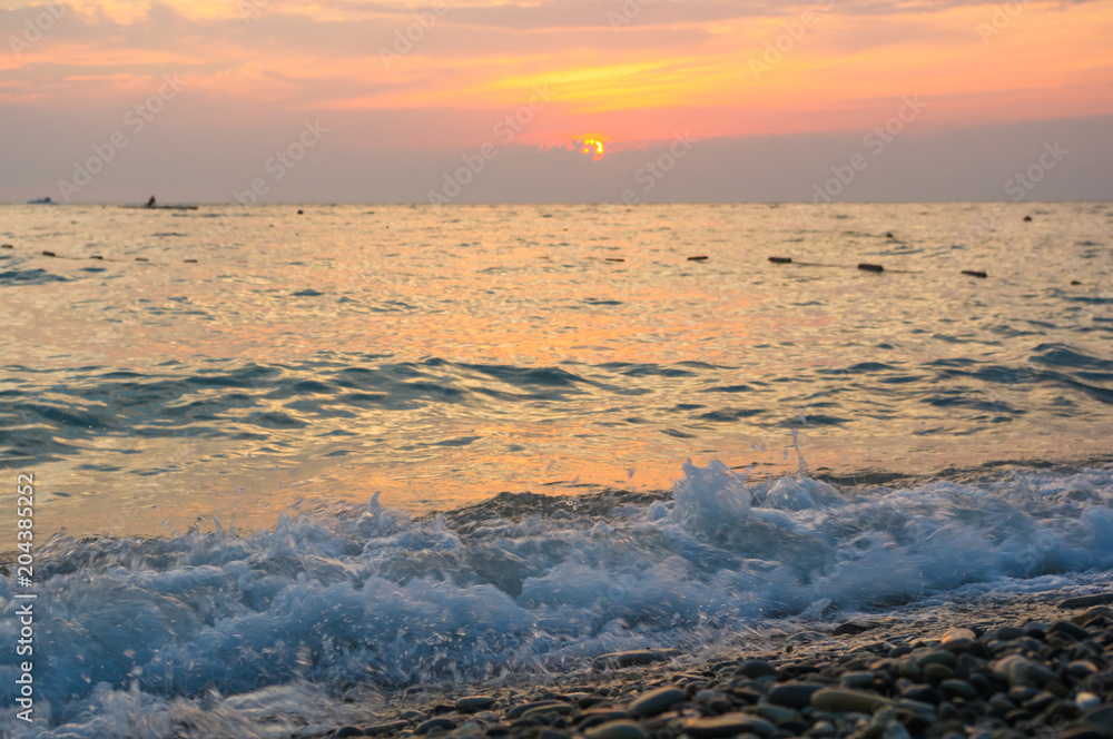 Amazing sea sunset, the sun, waves, clouds Amazing sea sunset, the sun, waves, clouds