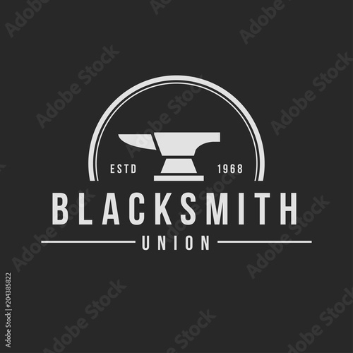 Blacksmith smith union shoer anvil logo set. Smith allince logos. Heavy industry.