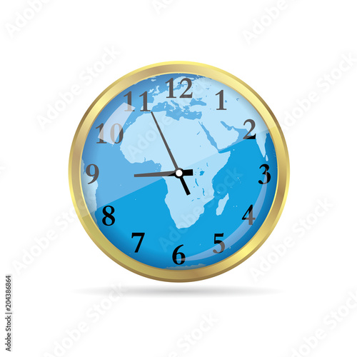 Combination of golden clock and world map