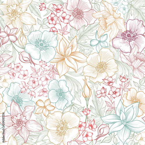 Wallpaper Mural Floral tile pattern. Flower background. Garden texture Torontodigital.ca