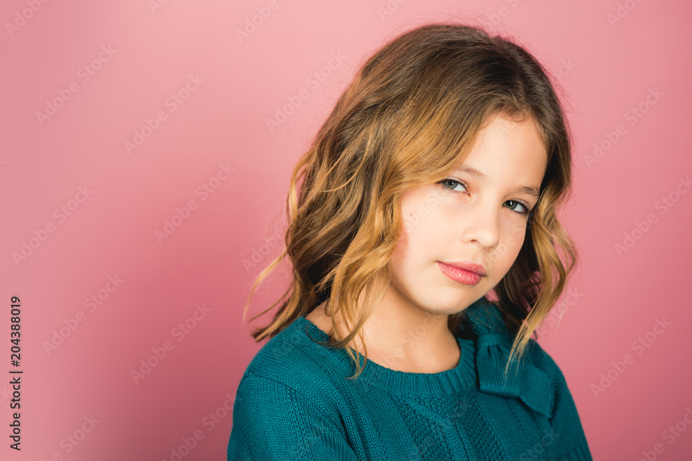 Photo of little daughter. Little girl, copy space Photo of little daughter. Little girl, copy space