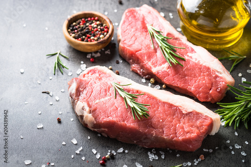 Raw beef striploin steak. 