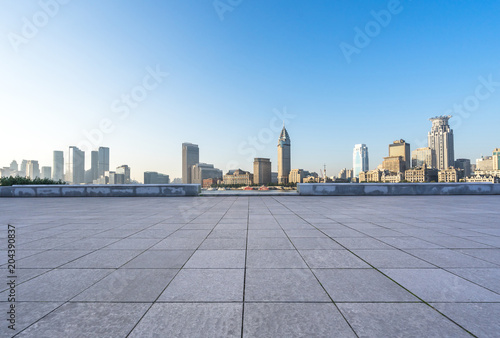 empty floor with panoramic city skyline