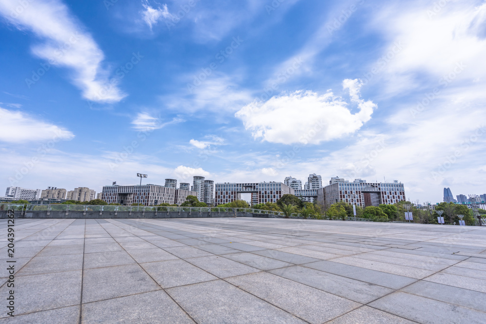 empty floor with panoramic city skyline