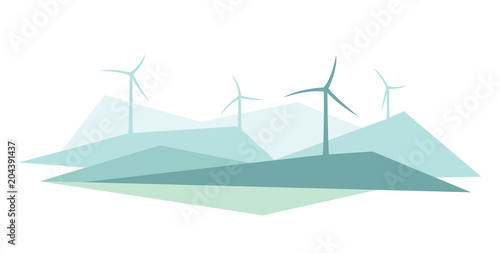 Abstract flat illustration of wind turbines. Vector. 