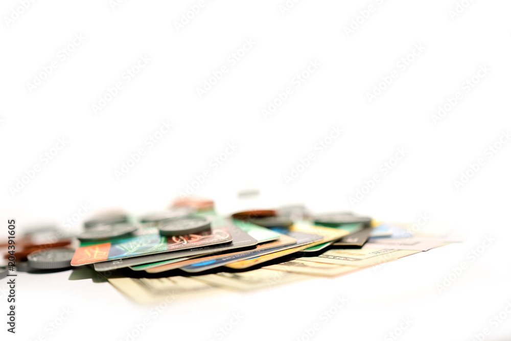 US dollar with credit card on white background
