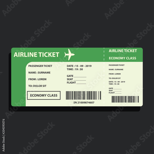 airline ticket for traveling by plane. vector illustration