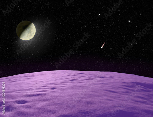 Fototapeta Naklejka Na Ścianę i Meble -  Moon shining over uninhabited violet planet