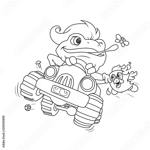 Frog Racer. A coloring book page