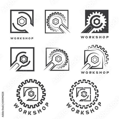 

an illustration consisting of several images of spanners and nuts in the form of a symbol or logo