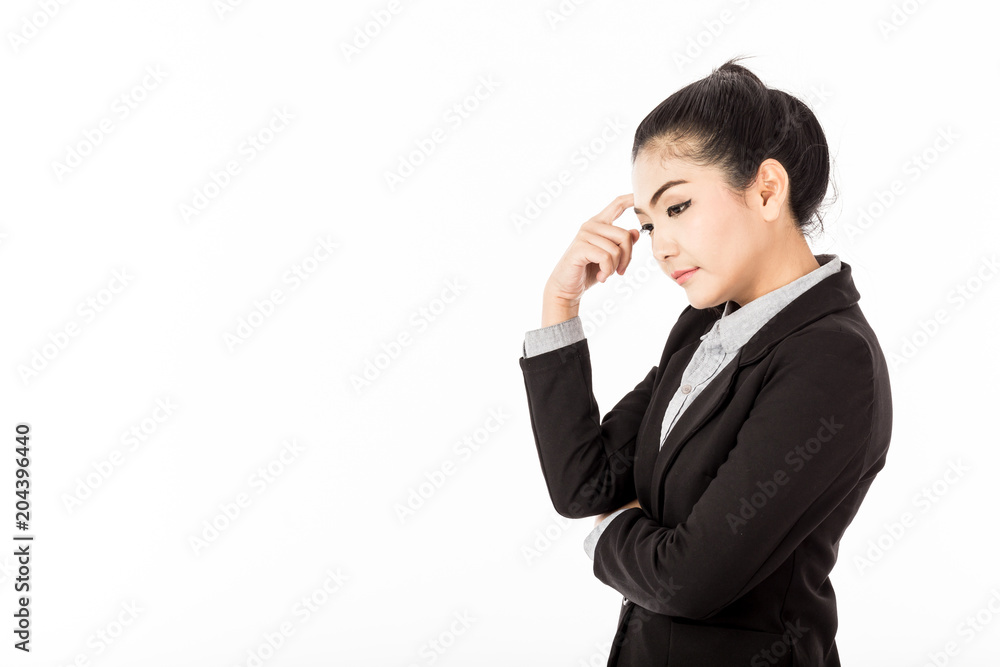 Beautiful Attractive Asian business woman in suit stress and thinking,Isolated on white background,Business Concept Beautiful Attractive Asian business woman in suit stress and thinking,Isolated on white background,Business Concept