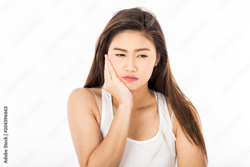 young Asian woman have a toothache feeling so sick and pain,Isolated on white background,Healthcare Concept young Asian woman have a toothache feeling so sick and pain,Isolated on white background,Healthcare Concept