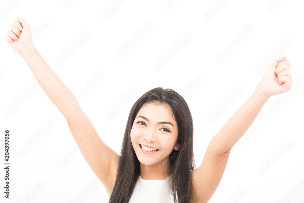 Beautiful Asian woman smile and celebrating feeling so happiness and cheerful,Isolated on white background,Beauty Concept Beautiful Asian woman smile and celebrating feeling so happiness and cheerful,Isolated on white background,Beauty Concept