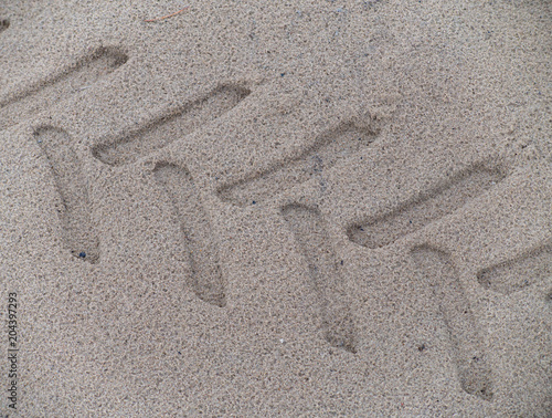 top view at tyre marks off road wheel on sand Rally raid championship