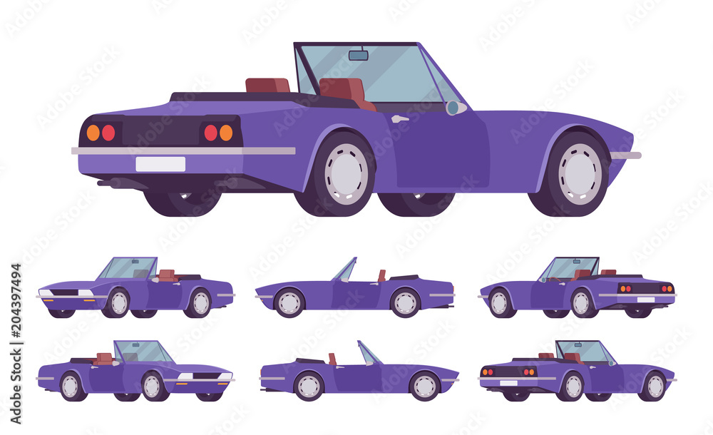 Purple cabriolet car set