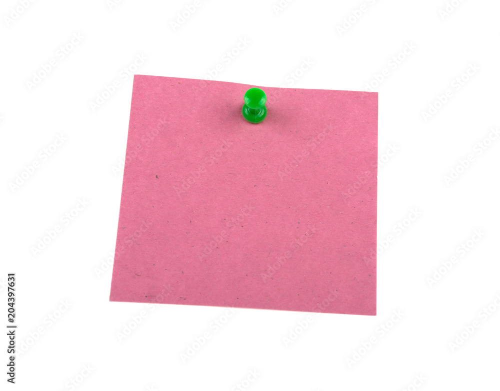 a sheet of colored paper is pinned, the concept of a reminder on a white background a sheet of colored paper is pinned, the concept of a reminder on a white background